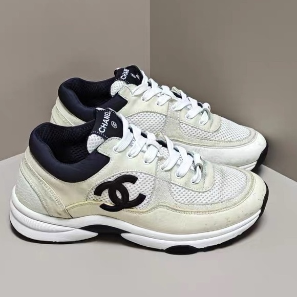 Authentic CHANEL Cream and Black Athletic Shoes - Picture 4 of 6
